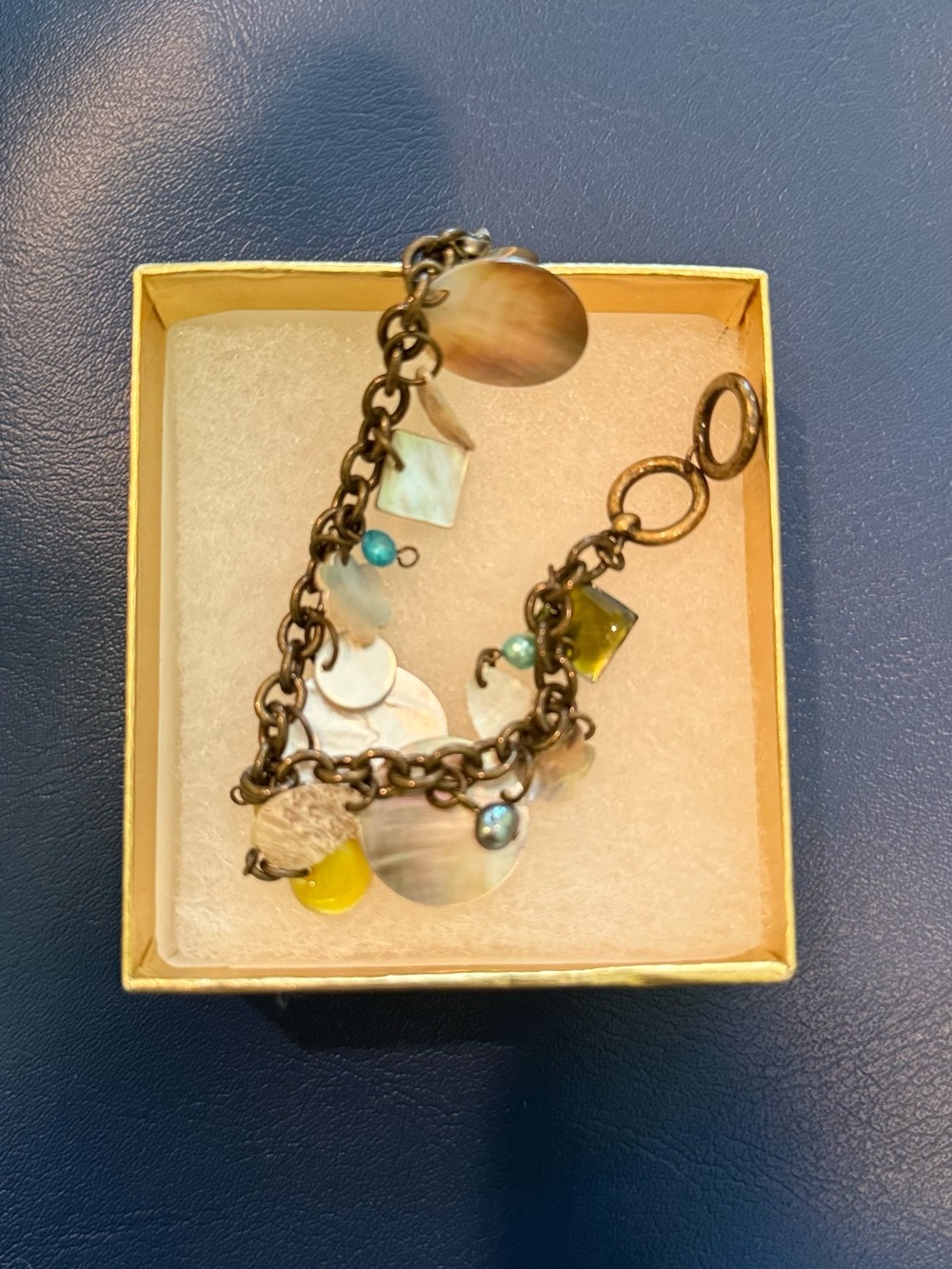 Premier Designs Mixed Shell and Bead Charm Bracelet in Yellow and Aqua